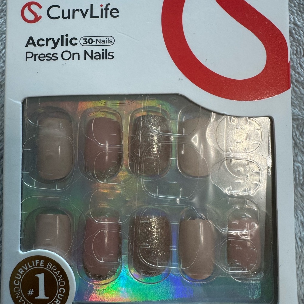 Nude and Gold Acrylic Press-On Nails
